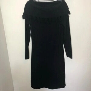 Nina Leonard Fringed Sweater Dress Small